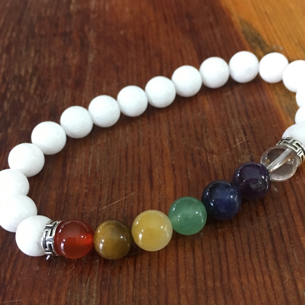 White Jade Chakra Bracelet NATURAL STONES - Picture 3 of 8